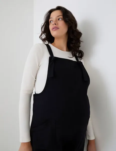 Maternity Pure Cotton Jersey Dungarees Black