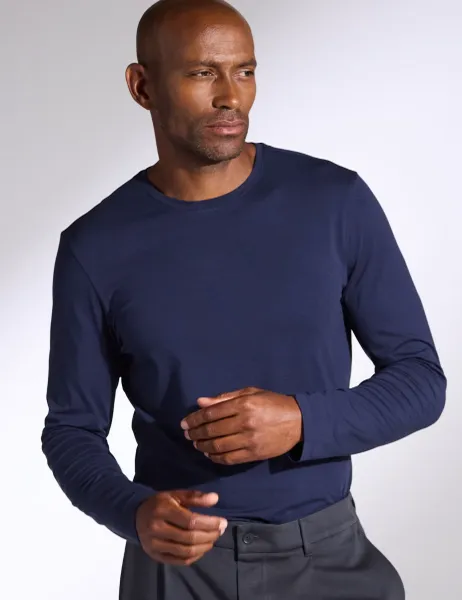 Cotton Blend Long Sleeve Top Navy
