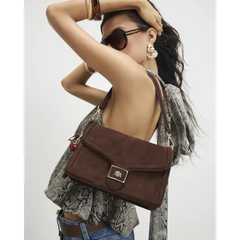 River Island Faux Suede Cherry Charm Shoulder Bag