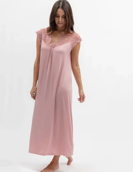 Cyberjammies Modal Rich Lace Trim Long Nightdress Pink