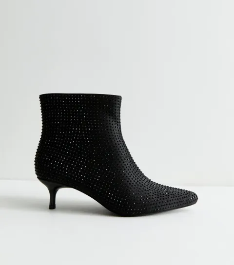 New Look Women's Wide Fit Black Gem Embellished Ankle Boots Vegan