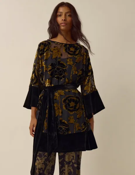 Monsoon Printed Scoop Neck Zip Up Knee Length Dress Gold Mix