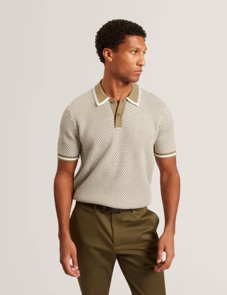 Ted Baker Waffle Polo Shirt Olive