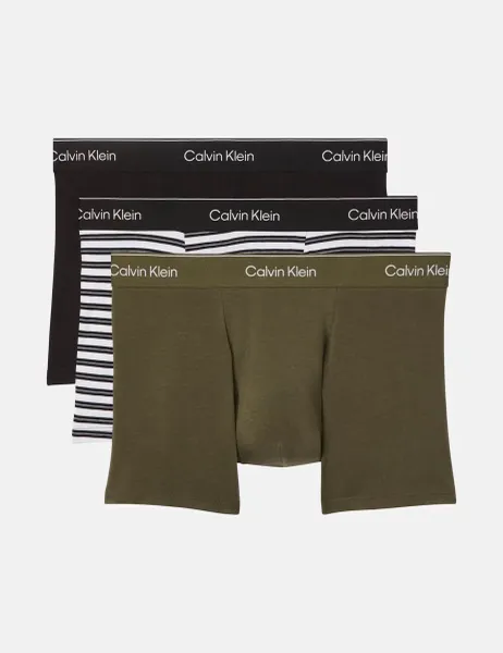 Calvin Klein 3 Pack Icon Cotton Stretch Relaxed Trunks Khaki Mix
