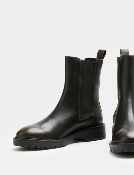 Marks & Spencer Leather Chelsea Boots With Cleated Sole Brown