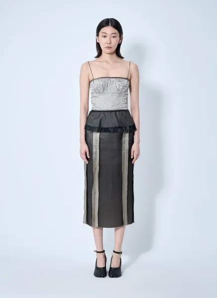 Contrast Panel Silk Midi Dress