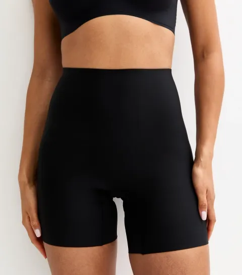 Women's Black Bonded Smooth High Waist Medium Control Shaping Shorts