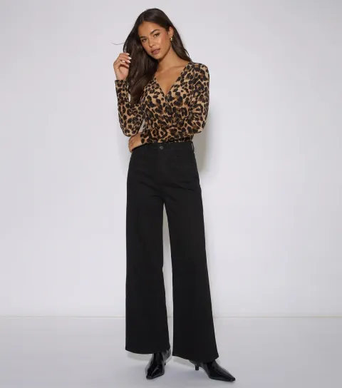 Women's Leopard Print Jersey Front Wrap Bodysuit