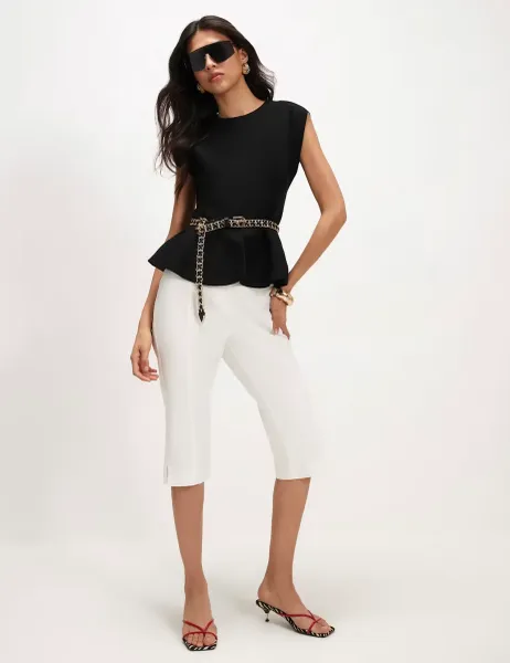 River Island Round Neck Peplum Top Black