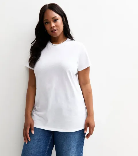 Women's Plus Size White Short Sleeve T-Shirt Curves