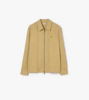 Check Cotton Zip Overshirt in Sandstorm beige