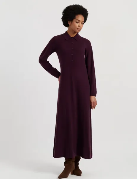 Wool Rich Polo Dress With Cashmere Plum
