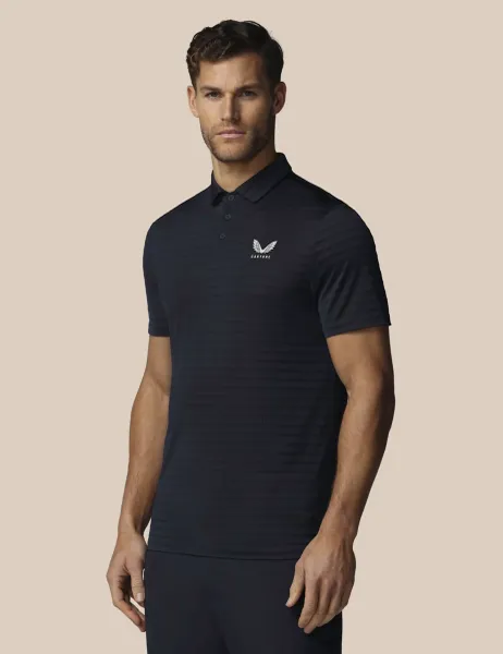 Castore Pique Striped Technical Stretch Polo Shirt Dark Navy