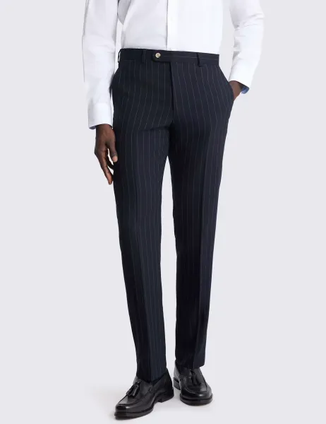 Moss Tailored Fit Striped Stretch Suit Trousers Navy Mix