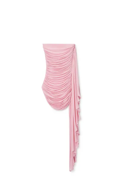 ASYMMETRIC RUCHED STRAPLESS MINI DRESS