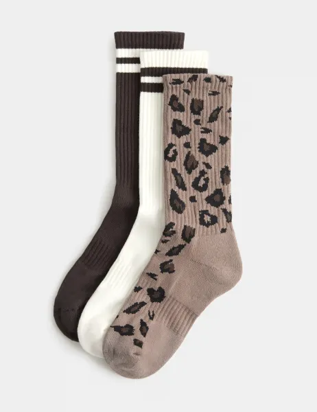 Goodmove 3 Pack Cotton Rich Striped Socks Dark Brown Mix
