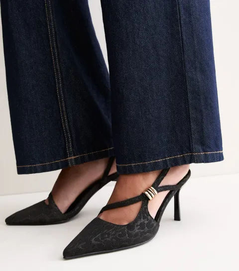 New Look Women's Black Woven Pointed Toe Slingback Pumps Vegan