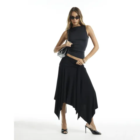 River Island Tie Front Hanky Hem Midi Skirt