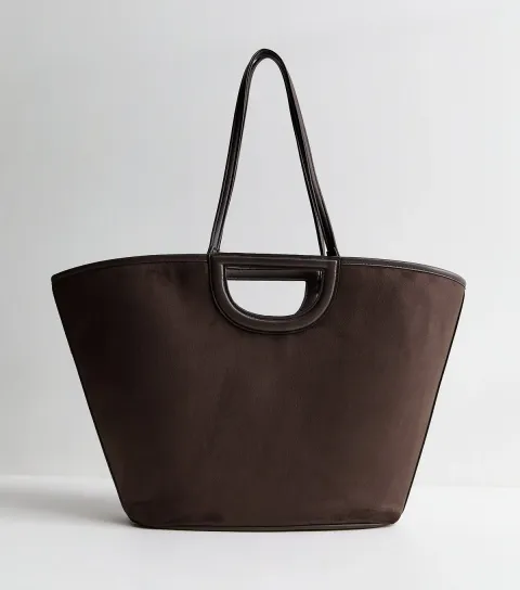 Dark Brown Faux Leather Winged Tote Bag