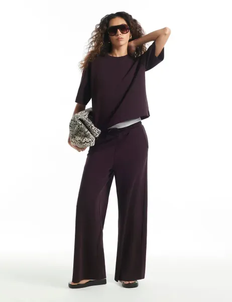 Soft Touch Drawstring Wide Leg Joggers Burgundy