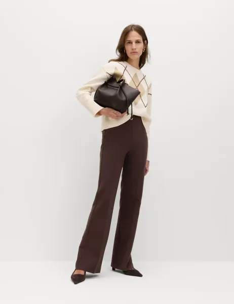 Marks & Spencer Slim Side Zip Flared Trousers Bitter Chocolate