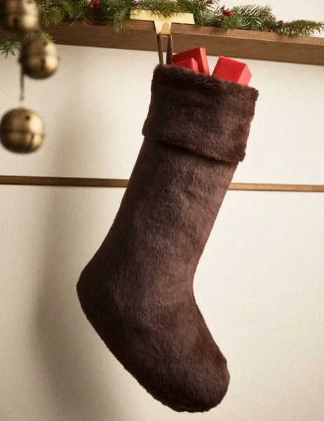 Marks & Spencer Faux Fur Hanging Stocking Brown