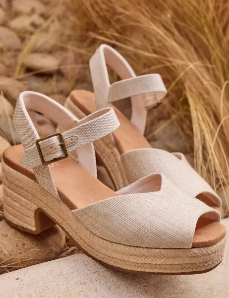 TOMS Ankle Strap Block Heel Peep Toe Sandals Natural