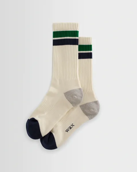 Thorpe - Ecru and Green Block Stripe Sports Socks
