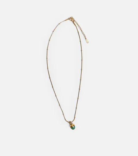 Gold Tone Green Pendant Necklace