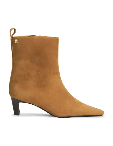 Suede Kitten Heel Chisel Toe Ankle Boots Tan