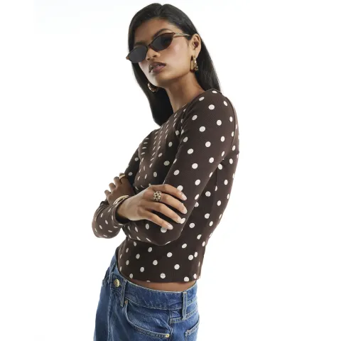 River Island Crew Neck Polka Dot Top