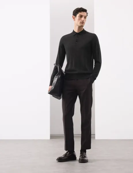 Autograph Pure Extra Fine Merino Wool Polo Shirt Charcoal