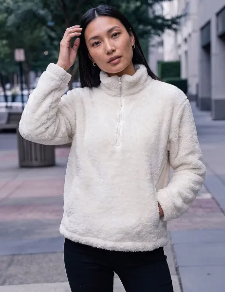 Roman Sherpa Zip Neck Cropped Jacket Cream Mix