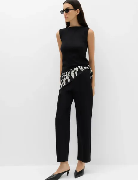 Marks & Spencer Jersey Twill Straight Leg Ankle Grazer Trousers Black