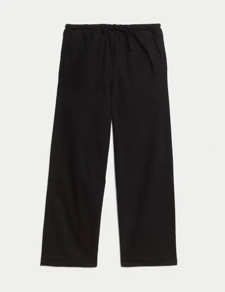 Marks & Spencer Cotton Rich Drawstring Wide Leg Trousers Black