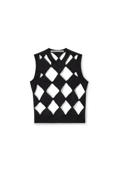 Slashed Argyle V-neck Vest