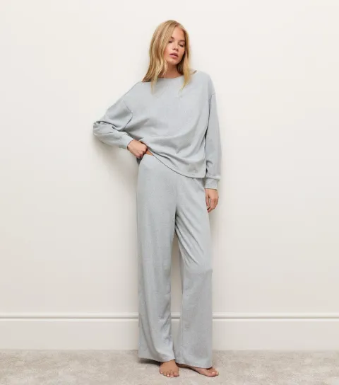 Women's Grey Marl Jersey Wide Leg Joggers
