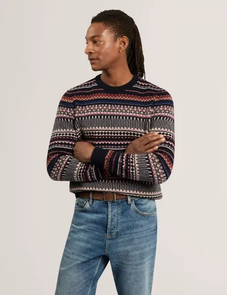 Ted Baker Wool Rich Fair Isle Crew Neck Jumper Multi