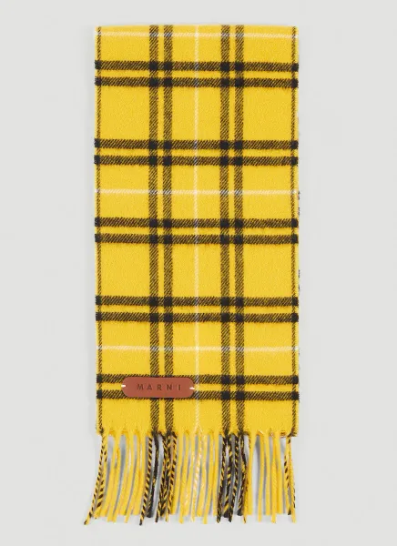 Logo Plaque Wool Check Scarf