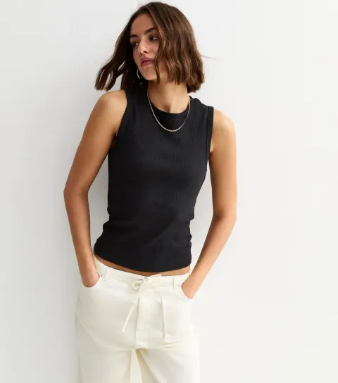Women's Black Ribbed Tank Top