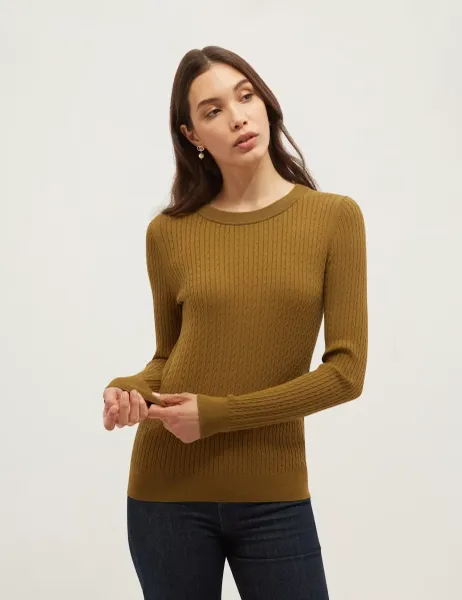 Hobbs Crew Neck Cable Knit Jumper Khaki