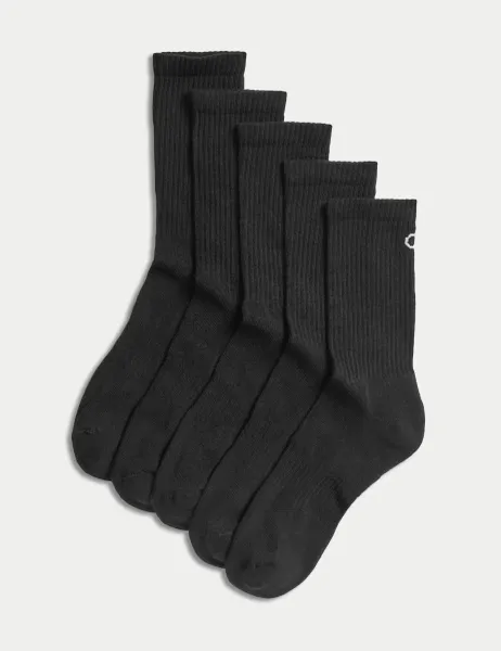 Goodmove 5pk Cotton Rich Cushioned Crew Socks Black