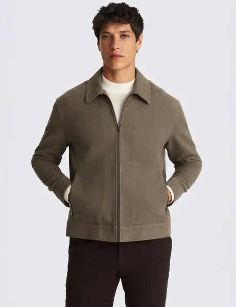 Moss Regular Fit Cotton Zip Up Jacket Taupe