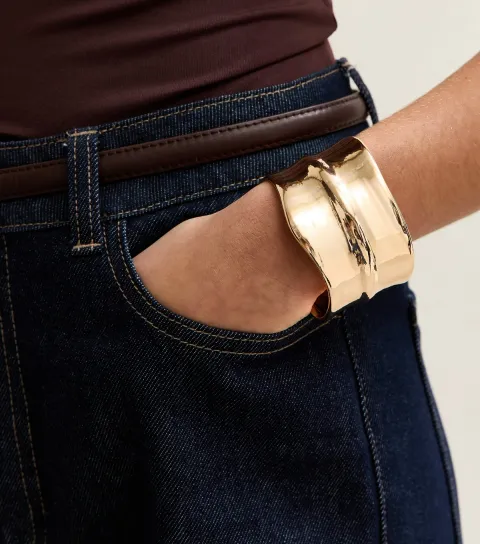 Gold Tone Matte Sleek Chunky Cuff Bracelet