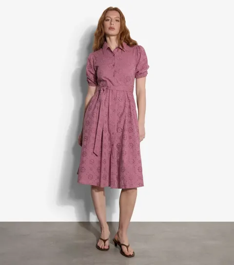 Women's Light Burgundy Broderie Shirt Dress
