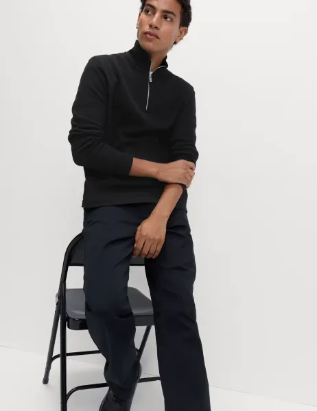 Marks & Spencer Cotton Rich Double Knit Half Zip Sweatshirt Black