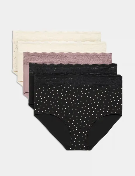 Marks & Spencer 5pk Cotton Lycra & Lace Full Briefs Praline