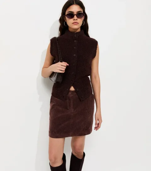 New Look Women's Dark Brown Cotton Corduroy Mini Skirt
