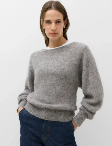 Marks & Spencer Alpaca Blend Slash Neck Slim Fit Jumper Mid Grey Marl