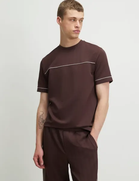 River Island Slim Fit Textured T-Shirt Brown